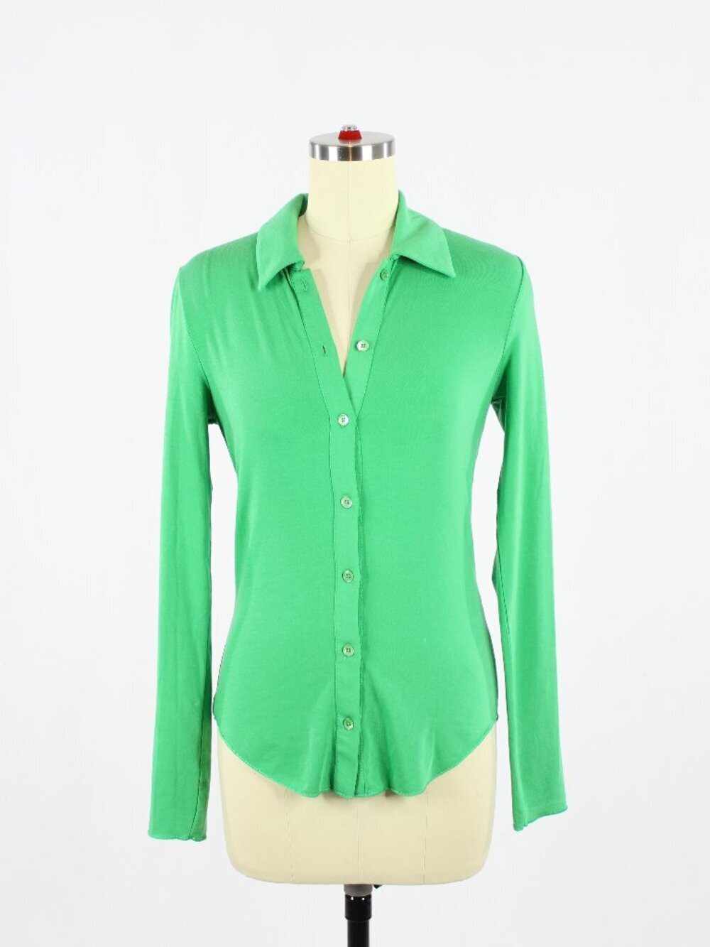 Aritzia WILFRED Pose Gloss Green Lyocell Jersey Button Front Shirt, Size XS